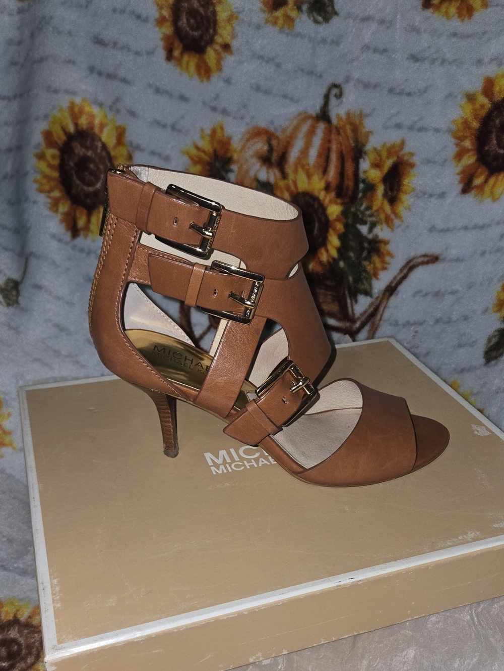 Michael Kors Cognac Strappy Buckle Stiletto Sandal